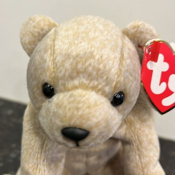 TY Beanie Baby Almond the Beige Bear 1999 Babies Plush Doll Shiny Black Eyes - Picture 2 of 13